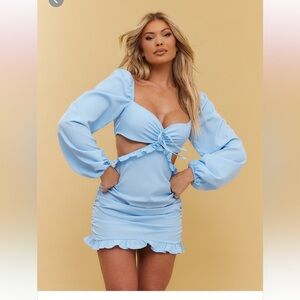 womens size 6 Light Blue Ruched Cut Out Back Shift Dress